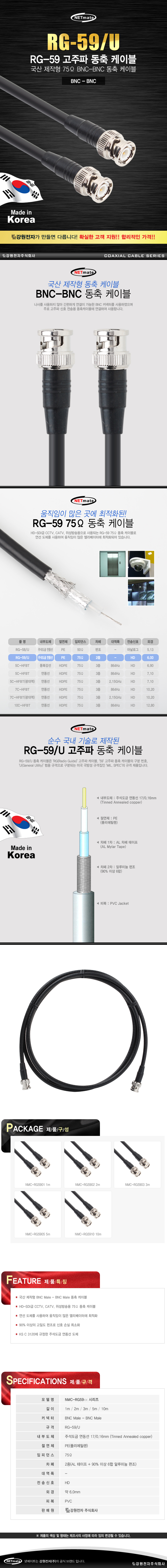 고주파 동축 RG 연동선 BNC 케이블주석도금 59 3m