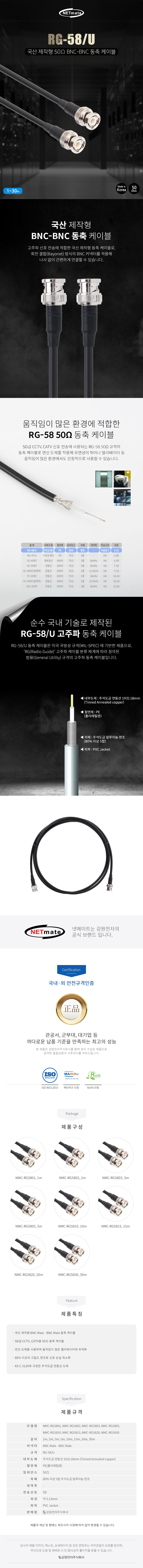 BNC 동축 케이블 2m 영상케이블 TV연결케이블 동축커넥터 음성케이블 음향케이블